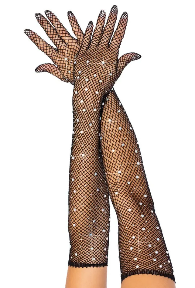 Rhinestone Fishnet Long Gloves Leg Avenue Vibrators