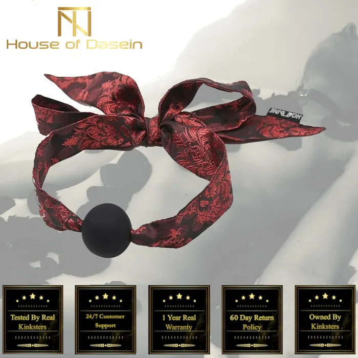 House of Dasein Restraints Gags Black Red Ball Gag Chinese Pattern Mouth Bondage Kink Bdsm Fetish Restraints