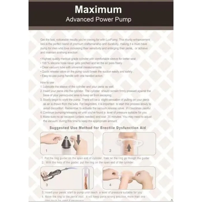 Male Sex Toys LuvPump Penis Pump Maximum ED AID Black