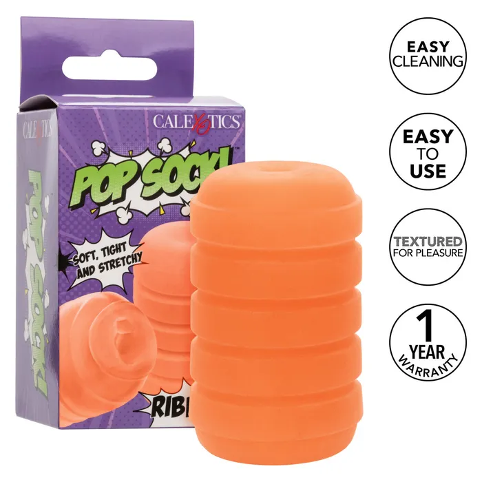 CalExotics Male Sex Toys Pop Sock Ribbed Pocket Stroker Orange