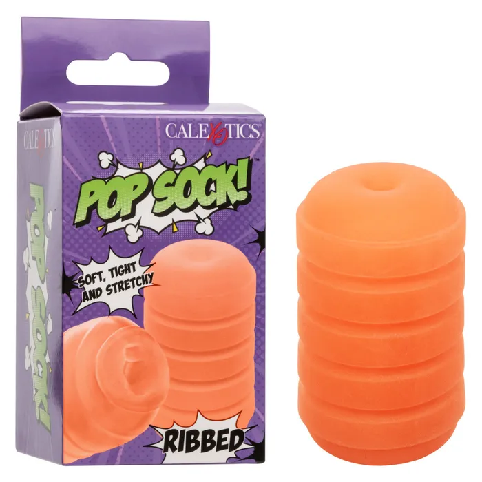 CalExotics Male Sex Toys Pop Sock Ribbed Pocket Stroker Orange