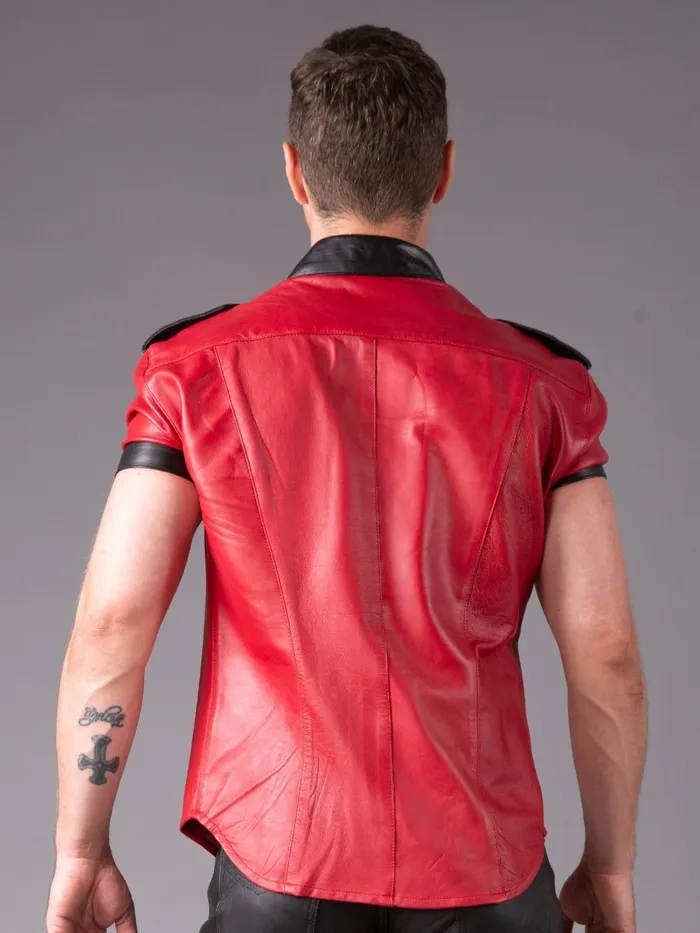 HonourSkintwocom Anal Slim Fit Leather Shirt in Red Black