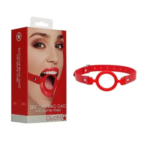 SHOTS AMERICA Male Sex Toys Ouch Adjustable Silicone Ring Gag With Leather Straps Red SHOTS AMERICA Male Sex Toys Ouch Adjustable Silicone Ring Gag With Leather Straps Red