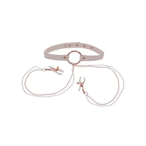 Sportsheets Peaches n CreaMe Collar with Nipple Clamps Sportsheets International Female Sex Toys