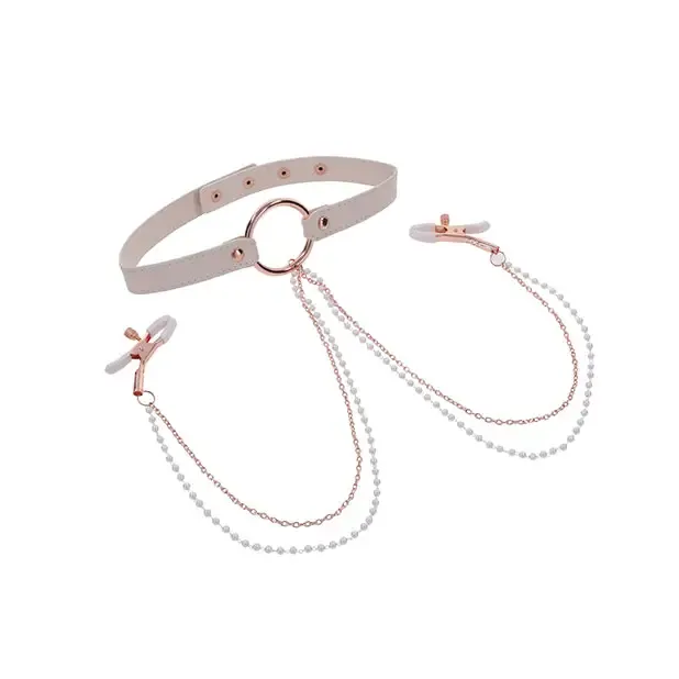 Sportsheets Peaches n CreaMe Collar with Nipple Clamps Sportsheets International Female Sex Toys