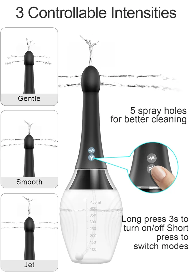 Amovibe Male Sex Toys Silicone Enema Anal Douche with Vibration