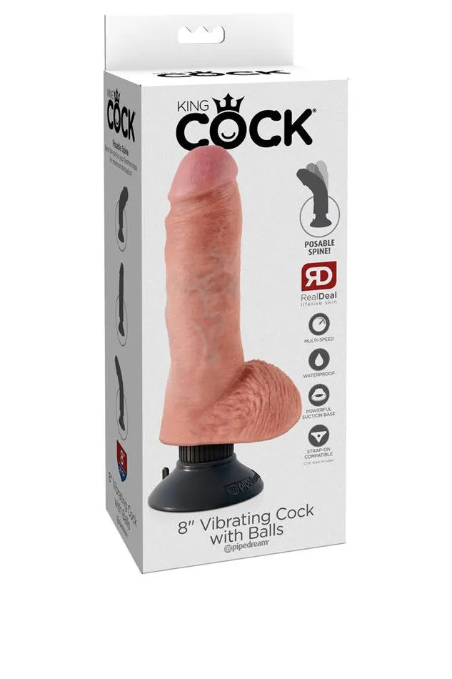 Pipedream King Cock Vibrating Realistic Cock with Balls 8 inch Beige Pipedream Dildos