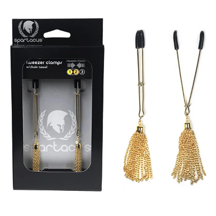 SPARTACUS Female Sex Toys Spartacus Tweezer Nipple Clamps With Chain Tassel Gold