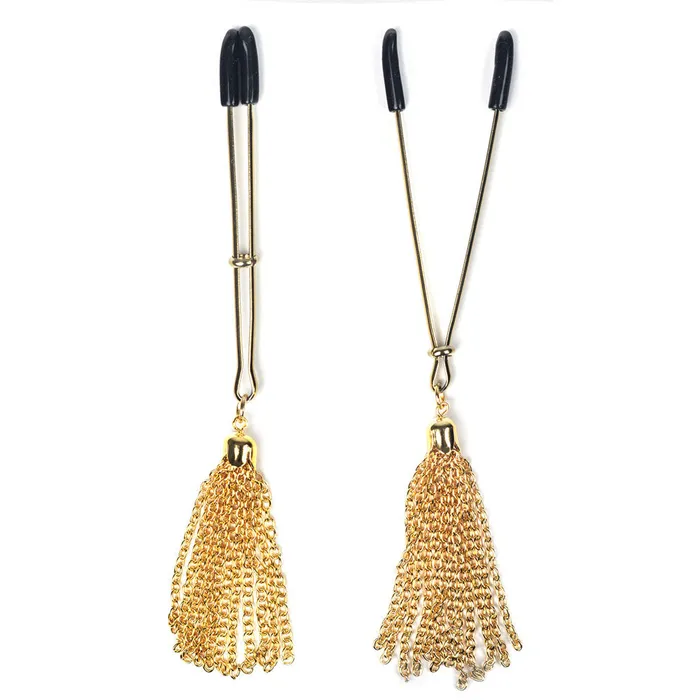SPARTACUS Female Sex Toys Spartacus Tweezer Nipple Clamps With Chain Tassel Gold