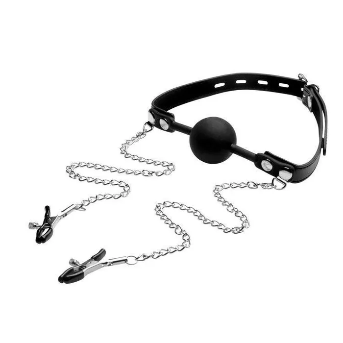 Male Sex Toys Strict Silicone Ball Gag with Nipple Clamps