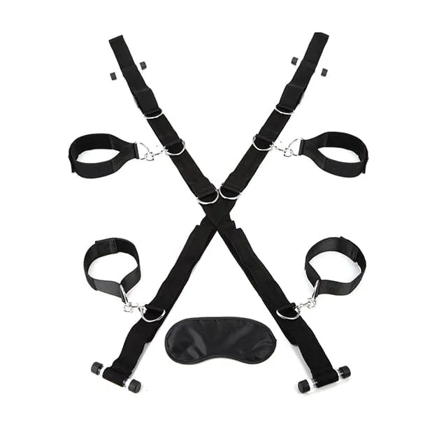 Lux Fetish Anal Lux Fetish Over the Door Cross with 4 Universal Soft Restraint Cuff Set Black