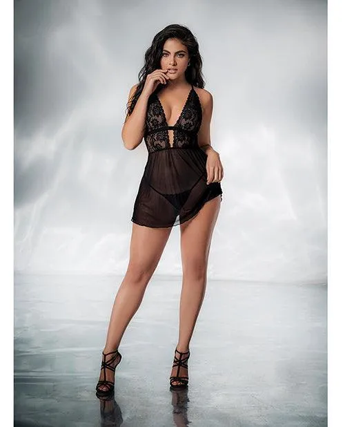 Mapale Lace Mesh Babydoll Gstring Black Anal