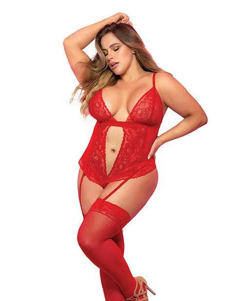 Mapale Vibrators Lace Mesh Teddy Whook Eye Crotch Closure Wattached Garter Straps Red