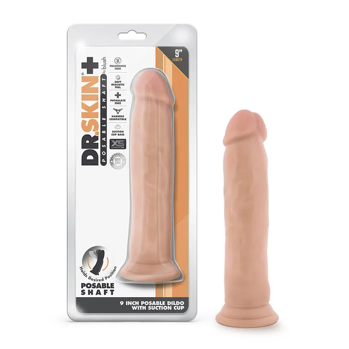 Blush Dr Skin Plus Thick 9 in Triple Density Posable Dildo with Suction Cup Beige Blush Dildos Blush Dr Skin Plus Thick 9 in Triple Density Posable Dildo with Suction Cup Beige Blush Dildos