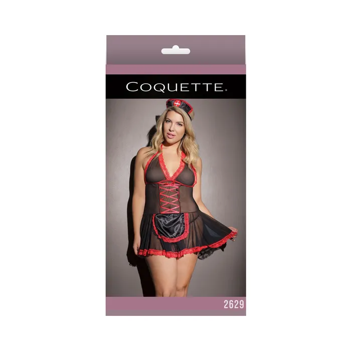 Coquette Anal Nurse Babydoll Black Red Xl