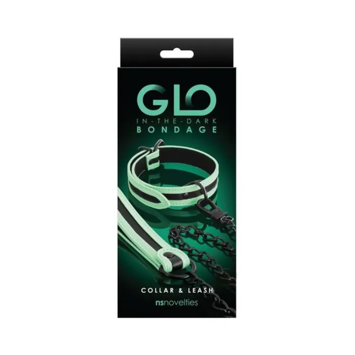 Couples New Sensations Novelties Inc Glo Bondage Collar And Leash Green