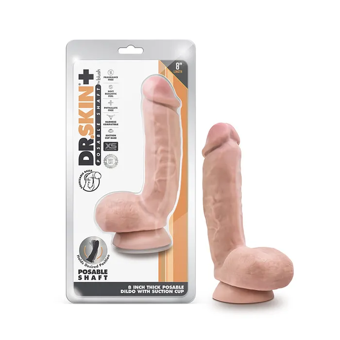 Dildos Blush Dr Skin Plus Thick 8 in Triple Density Posable Dildo with Balls Suction Cup Beige Blush Dildos Blush Dr Skin Plus Thick 8 in Triple Density Posable Dildo with Balls Suction Cup Beige Blush