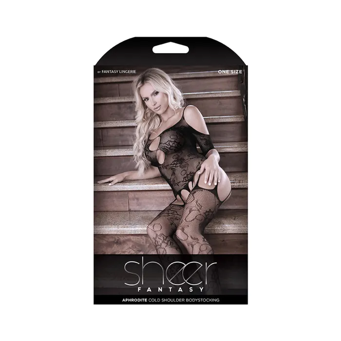 Fantasy Lingerie Sheer Aphrodite Floral Net Cold Shoulder Gartered Bodystocking With Cutout Sleeves One Size Bodystockings Playsuits Fantasy Lingerie Sheer Aphrodite Floral Net Cold Shoulder Gartered Bodystocking With Cutout Sleeves One Size Bodystockings Playsuits