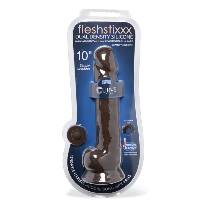 FleshStixxx Fleshstixxx 10 Inch Silicone Dildo with Balls Dark Dildos
