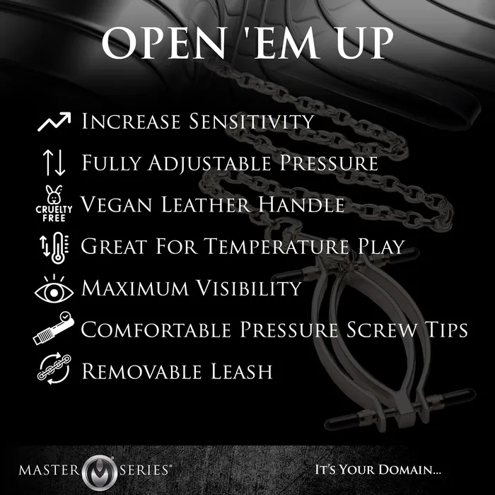 Master Series Male Sex Toys Pussy Tugger Adjustable Pussy Clamp with Leash