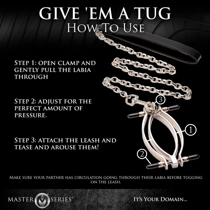 Master Series Male Sex Toys Pussy Tugger Adjustable Pussy Clamp with Leash