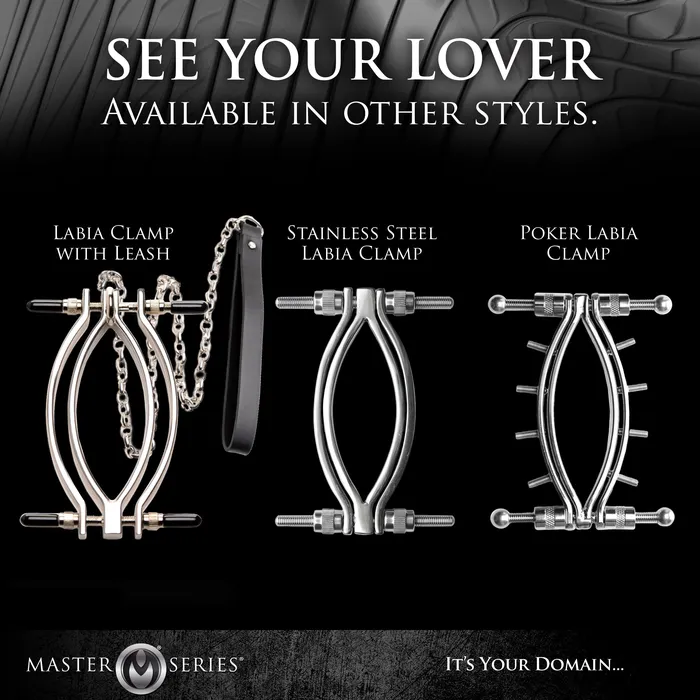 Master Series Male Sex Toys Pussy Tugger Adjustable Pussy Clamp with Leash