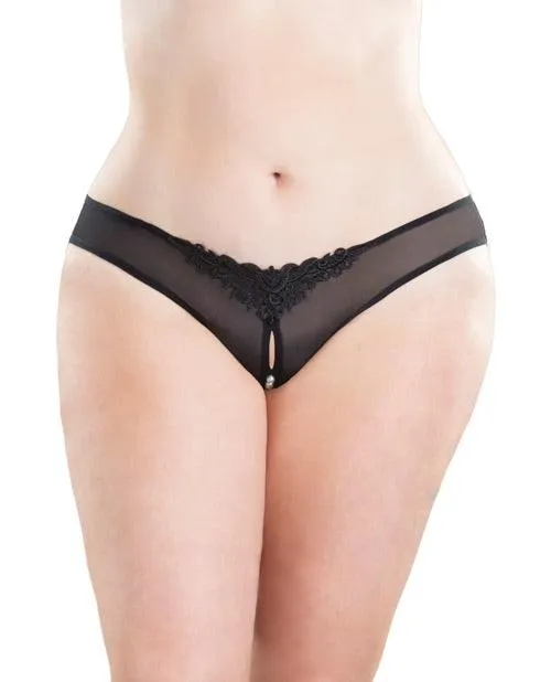 Oh La La Cheri Teddies And Bodies Crotchless Thong Wpearls Black OneSize