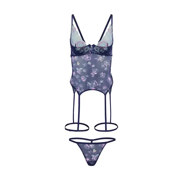 Inyarose Anal Embroidered Printed Romantic Corset Set