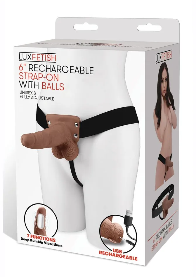 Lux Fetish Lux Fetish Rechargeable StrapOn with Balls Female Sex Toys