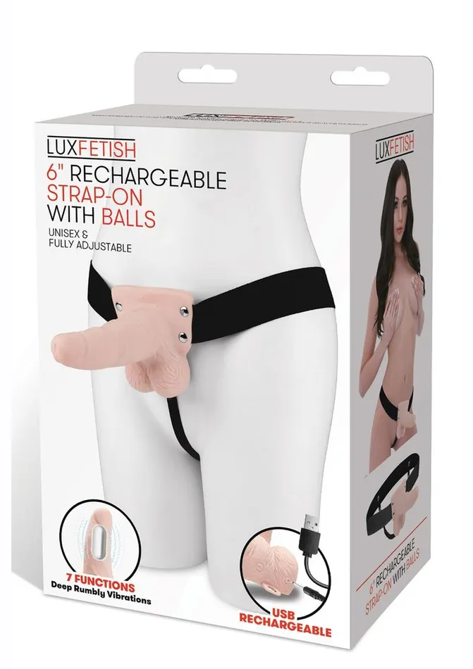 Lux Fetish Lux Fetish Rechargeable StrapOn with Balls Female Sex Toys