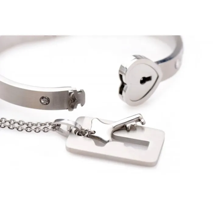 Master Series Anal Master Series Cuffed Locking Bracelet Key Necklace Silver