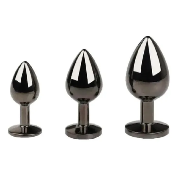 mysite GUNMETAL JEWEL METAL BUTT PLUG 3PCS SET Anal
