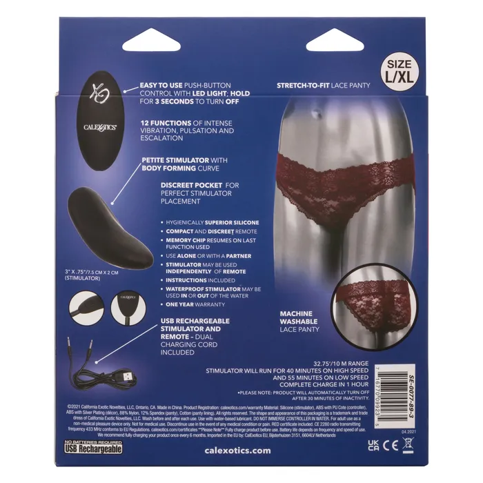 CalExotics Remote Control Lace Panty Set L XL Burgundy Female Sex Toys