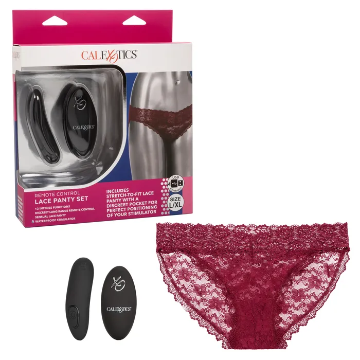 CalExotics Remote Control Lace Panty Set L XL Burgundy Female Sex Toys CalExotics Remote Control Lace Panty Set L XL Burgundy Female Sex Toys