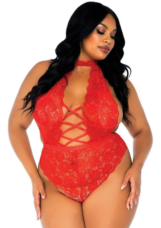 Leg Avenue Leg Avenue High Neck Floral Lace Backless Teddy with Lace Up Accents and Crotchless Thong Panty Female Sex Toys Leg Avenue Leg Avenue High Neck Floral Lace Backless Teddy with Lace Up Accents and Crotchless Thong Panty Female Sex Toys