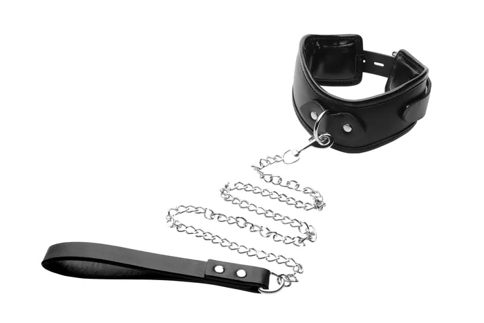 Male Sex Toys XR Brands Strict Padded Locking Posture Collar With Leash