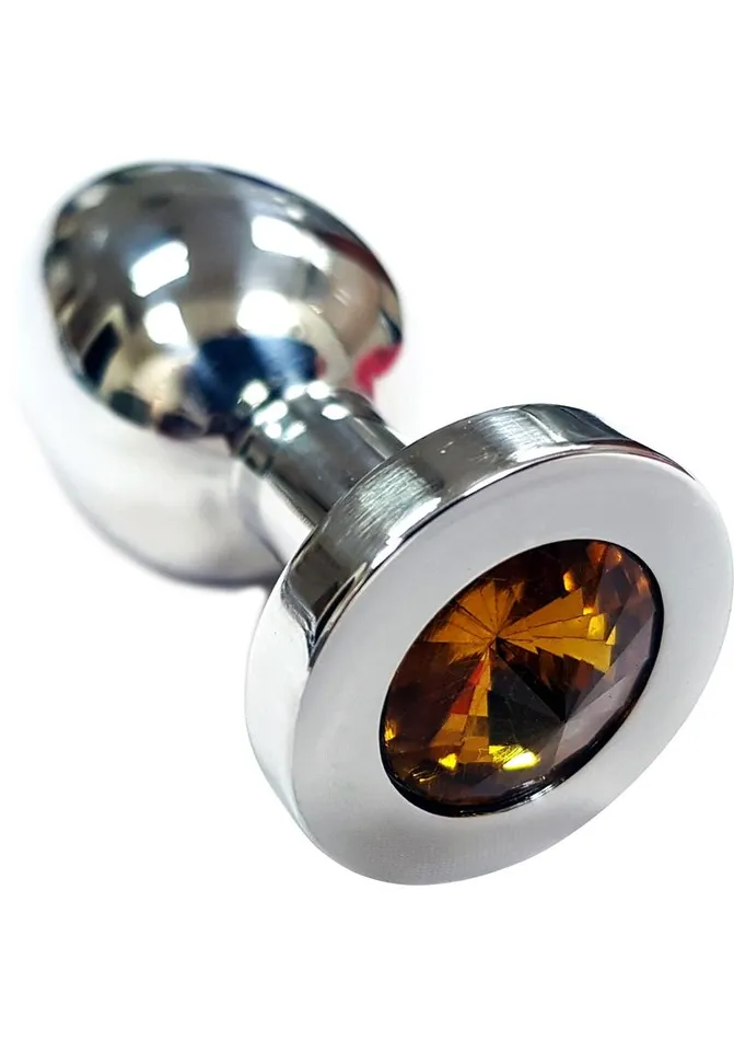 Rouge Rouge Smooth Stainless Steel Anal Plug Medium Yellow Jewel Male Sex Toys Rouge Rouge Smooth Stainless Steel Anal Plug Medium Yellow Jewel Male Sex Toys
