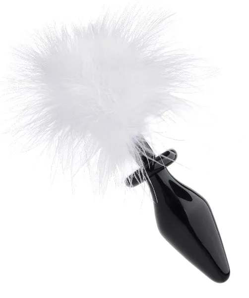 XR Brands Anal White Fluffer Bunny Tail Glass Anal Plug