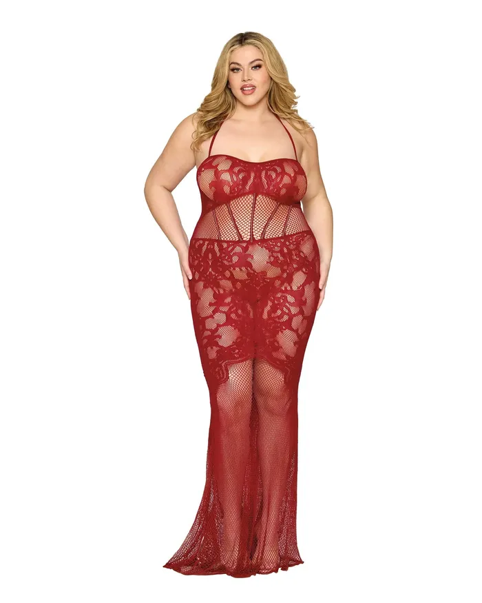 Dreamgirl Bodystocking Gown Dmnd One Size Queen Red Bodystockings Playsuits