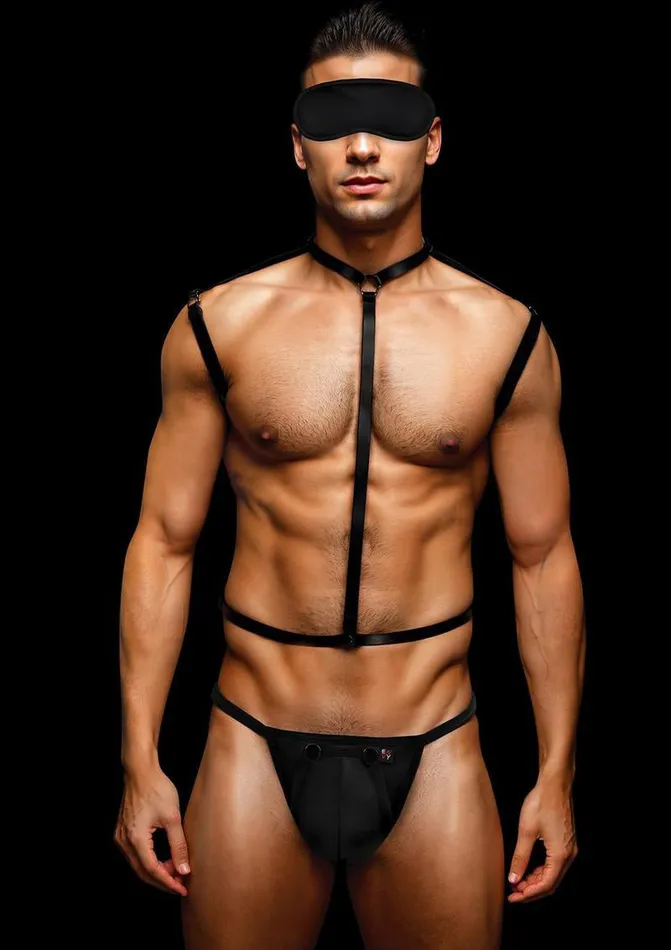 Envy Menswear Envy 3 Pc Wet Look Chest Harness Mediumlarge Black Anal