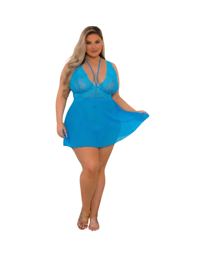 Escante Anal Vivid Lace Mesh Babydoll Set