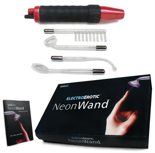 Kinklab Vibrators Neon Wand Electrosex Kit Red and Black Handle Red Electrode