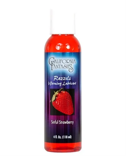Lubricants Razzels Warming Lubricant Sinful Strawberry 4 Oz Bottle California Fantasies