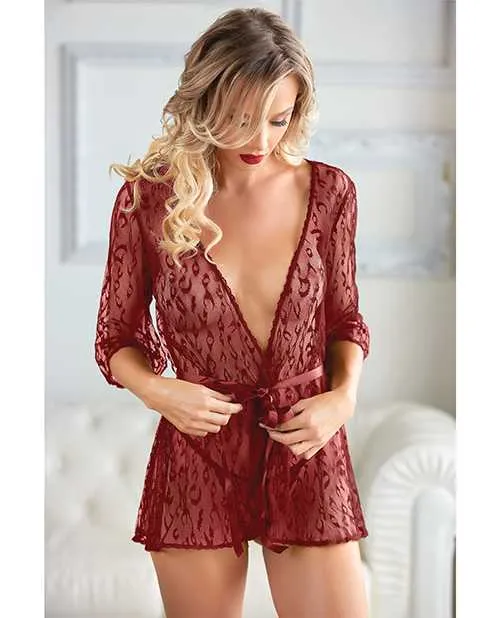 Allure Couples Allure Valentina Leopard Lace Robe GString Ruby OS Allure Couples Allure Valentina Leopard Lace Robe GString Ruby OS