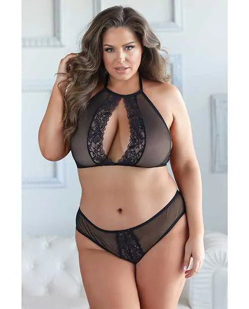Allure Elise Halter Neck Top Open Back Panty Black 1X2X Allure Anal