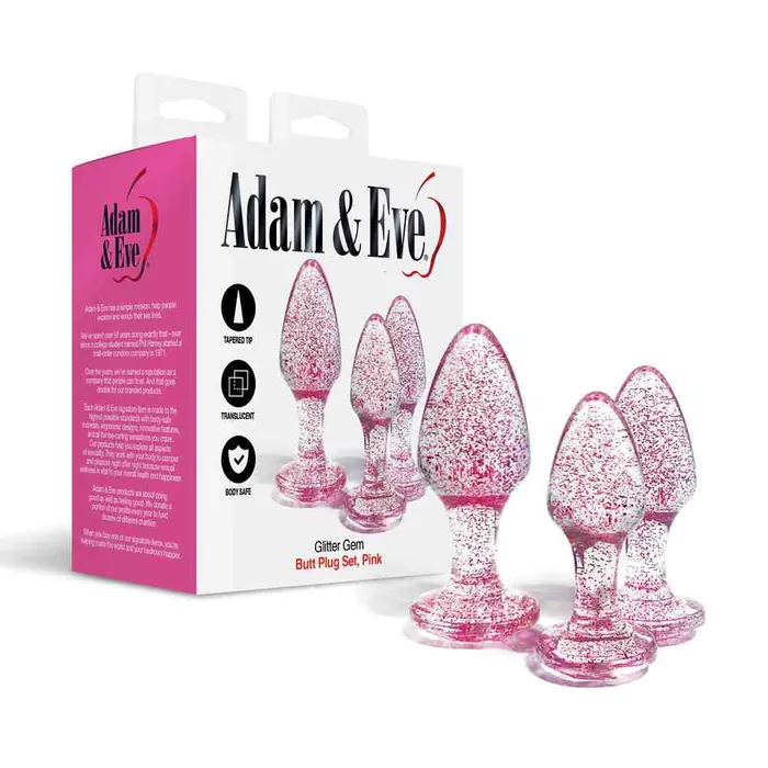 Anal Adam Eve Pink Glitter Gem 3Piece Butt Plug Set Wild Night Fantasies