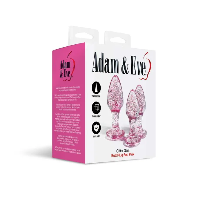 Anal Adam Eve Pink Glitter Gem 3Piece Butt Plug Set Wild Night Fantasies