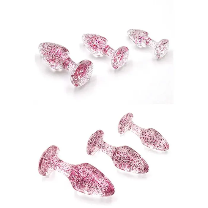 Anal Adam Eve Pink Glitter Gem 3Piece Butt Plug Set Wild Night Fantasies
