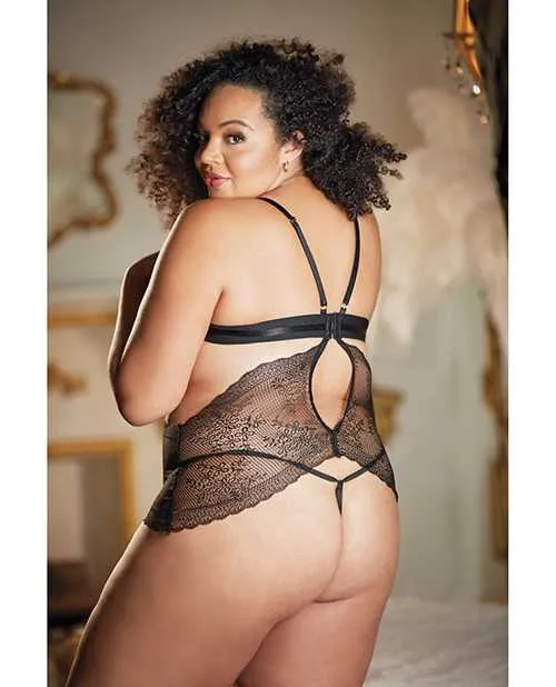 Anal Allure Allure Lace Peek a Boo Chemise Ouverte GString Black QN