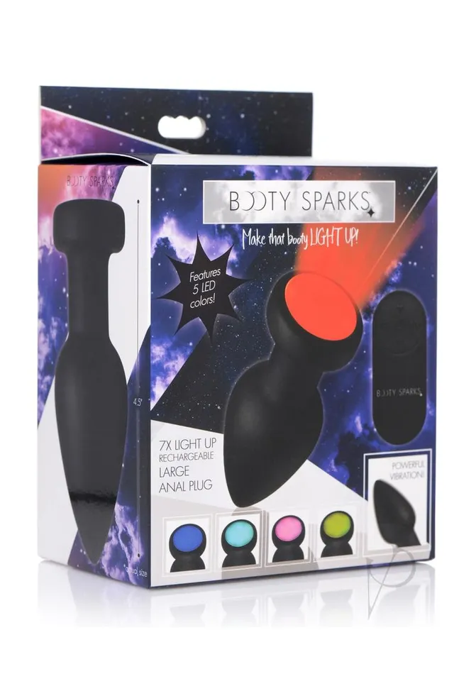 Anal Booty Sparks Silicone Vibrating LED Plug Large Black Booty Sparks